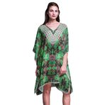 Phagun Kaftan Tatil Ev Kıyafeti Midi Plaj Örtüsü Yeşil Kadın Elbise