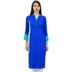 Phagun Kurti Düz Suni İpek Kurta Etnik Günlük Kraliyet Mavisi Kadın Elbise