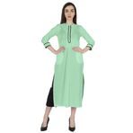Phagun Kurti Günlük Uzun 3/4 Kollu Tasarımcı Boyun Etnik Kurta Açık Nane Yeşili Kadın Elbise