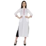 Phagun Kurti Günlük Uzun 3/4 Kollu Tasarımcı Boyun Etnik Kurta Beyaz Kadın Elbise