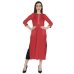 Phagun Kurti Günlük Uzun 3/4 Kollu Tasarımcı Boyun Etnik Kurta Koyu Şeftali Kadın Elbise