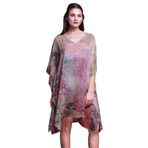 Phagun Mavi Serçe Kuş Kaftan Tatil Ev Kıyafeti Midi Plaj Örtüsü Pembe Somon Kadın Elbise