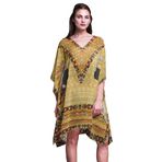 Phagun Mavi Tribal Afrika Plaj Kaftan Bikini Örtü Midi Bal Turuncu Kadın Elbise