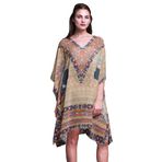 Phagun Mavi Tribal Afrika Plaj Kaftan Bikini Örtü Midi Soluk Turuncu Kadın Elbise