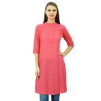 Phagun Pamuk Karışımı Hint Kurti Etnik Kurta Günlük Yaz Pembe Kadın Tunik