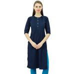 Phagun Pamuk Tasarımcı Kurta Etnik Üst Hint Düz Kurti Lacivert Kadın Tunik