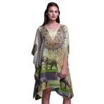 Phagun Plaj Kaftan Bikini Örtü Midi Kısa Kaftan Açık Sarı Kadın Elbise