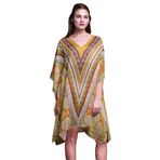 Phagun Plaj Kaftan Bikini Örtü Midi Kısa Kaftan Bal Turuncu Kadın Elbise