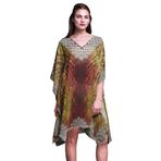 Phagun Plaj Kaftan Bikini Örtü Midi Kısa Kaftan Sarı Kadın Elbise