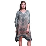 Phagun Plaj Kaftan Bikini Örtü Midi Kısa Kaftan Tozlu Mavi Kadın Elbise