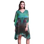 Phagun Plaj Kaftan Bikini Örtü Midi Kısa Kaftan Turkuaz Yeşil Kadın Elbise
