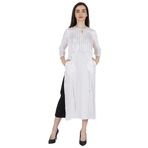 Phagun Rayon Gota Patti Uzun Tasarımcı Kurti Hint Etnik Katı Kurta Beyaz Kadın Elbise