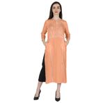Phagun Rayon Gota Patti Uzun Tasarımcı Kurti Hint Etnik Katı Kurta Şeftali Kadın Elbise