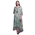 Phagun Sanatsal Çiçekli Etnik Uzun Plaj Kaftan Bikini Örtü Maksi Light Blue Kadın Elbise