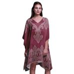 Phagun Siyah Çiçekli Şal Desenli Büyük Beden Kaftan Yaz Giysisi Plaj Örtüsü Kimono Bordo Kadın Elbise