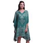 Phagun Siyah Çiçekli Şal Desenli Büyük Beden Kaftan Yaz Giysisi Plaj Örtüsü Kimono Cam Göbeği Yeşili Kadın Elbise