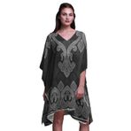 Phagun Siyah Çiçekli Şal Desenli Büyük Beden Kaftan Yaz Giysisi Plaj Örtüsü Kimono Siyah Kadın Elbise