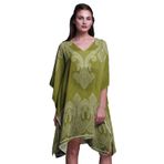 Phagun Siyah Çiçekli Şal Desenli Büyük Beden Kaftan Yaz Giysisi Plaj Örtüsü Kimono Zeytin Yeşili Kadın Elbise