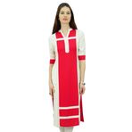 Phagun Suni İpek Düz Pannel Kurta Kurti 3/4 Kollu Günlük Yazlık Tunik Beyaz ve Somon Kadın Bluz