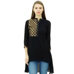 Phagun Tasarımcı Kısa Tunik Asimetrik Etek Kurta Kurti Etnik Siyah Kadın Bluz