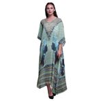 Phagun Tribal Afrikalı Büyük Beden Kaftan Plaj Örtüsü Kimono Arktik Mavisi Kadın Elbise