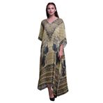 Phagun Tribal Afrikalı Büyük Beden Kaftan Plaj Örtüsü Kimono Bej Kadın Elbise