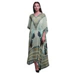 Phagun Tribal Afrikalı Büyük Beden Kaftan Plaj Örtüsü Kimono Pastel Nane Yeşili Kadın Elbise