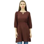Phagun Tunik Üst Kısa Kurti Elastik Bel Hint Etnik Kahverengi Kadın Bluz
