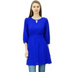 Phagun Tunik Üst Kısa Kurti Elastik Bel Hint Etnik Mavi Kadın Bluz