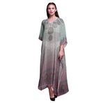 Phagun Yapraklar ve Çiçekli Etnik Kaftan Tatil Ev Giysisi Maksi Plaj Örtüsü Pembe Kadın Elbise