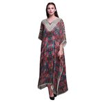 Phagun Yapraklar ve Gül Çiçekli Uzun Plaj Kaftan Bikini Örtü Maksi Kan Kırmızısı Kadın Elbise