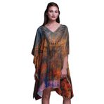 Phagun Yeşil Baykuş Orman Kaftan Tatil Ev Kıyafeti Midi Plaj Örtüsü Açık Şeftali Kadın Elbise