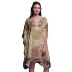 Phagun Yeşil Çiçekli Mughal Kaftan Tatil Ev Kıyafeti Midi Plaj Örtüsü Açık Sarı Kadın Elbise