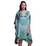 Phagun Yeşil Çiçekli Mughal Kaftan Tatil Ev Kıyafeti Midi Plaj Örtüsü Pastel Nane Yeşili Kadın Elbise