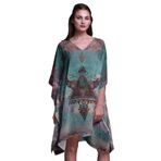 Phagun Yeşil Geyik Orman Kısa Plaj Kaftan Bikini Örtü Midi Deniz Yeşili Kadın Elbise