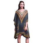 Phagun Yeşil Tribal Afrikalı Kaftan Tatil Ev Kıyafeti Midi Plaj Örtüsü Kot Mavisi Kadın Elbise