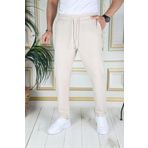 PHANTOM JEANS Erkek Bej Italyan Kesim Kaliteli Slim Fit Likralı Lastikli Bağcıklı Duble Paça Kumaş Pantolon Okul