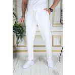 PHANTOM JEANS Erkek Beyaz Italyan Kesim Slim Fit Likralı Lastikli Duble Paça Kumaş Pantolon Okul Hemşire