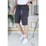 PHANTOM JEANS Erkek Füme Likralı Gabardin Şort Kargo Cepli Pamuklu Beli Lastikli Bağcıklı Basic Şort
