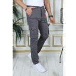 PHANTOM JEANS Erkek Gri Likralı Kargo Pantolon Esnek Gabardin/kanvas Körüklü Cep Komando Kargo Cep Şık Pantolon - 33