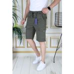 PHANTOM JEANS Erkek Haki Likralı Gabardin Şort Kargo Cepli Pamuklu Beli Lastikli Bağcıklı Basic Şort