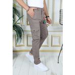 PHANTOM JEANS Erkek Kahve Likralı Kargo Pantolon Esnek Gabardin/kanvas Körüklü Cep Komando Kargo Cep Şık Pantolon