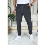 PHANTOM JEANS Erkek Kumaş Pantolon Italyan Kesim Koyu Gri Esnek Slim Fit Likralı Lastikli Duble Paça