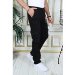 PHANTOM JEANS Erkek Siyah Likralı Kargo Pantolon Esnek Gabardin/kanvas Körüklü Cep Komando Kargo Cep Şık Pantolon