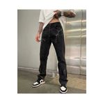 phantom jns by sekman Baggy Erkek Kot Pantolon Fit Şimşek Desenli Koyu Gri Denim Oversize