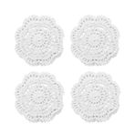 Phantomon Dantel Yuvarlak Kroşe Bardak Altlığı El Yapımı Bardak Altlıkları, 10 cm, 4'lü Paket (Beyaz)