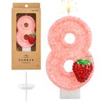 PHD CAKE 8 Numaralı Çilek Doğum Günü Mumları, Çilek Temalı Sayı Mumlar, Pasta Numarası Mumlar, Parti Kutlaması
