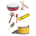 PHEBETHE 6'li Müzik Seti Çocuk Deri Davul - Deri Tef - El Davulu- Ritim Çubuğu - Renkli Çocuk Mızıka Marakas