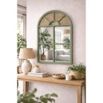 Phellos French Green Mirror - Pencere Rattan Ayna - Dekoratif Boho Ayna