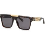 Philipp Plein Badge SPP080 0722 55-18 Unisex Güneş Gözlüğü – Kahverengi Asetat Çerçeve & Füme Mat Cam